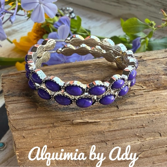 Alquimia purple and Silver Hoop Earrings - Picture 1 of 2